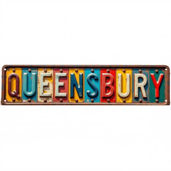 Town Street Tin Sign 16*4 Inch QUEENSBURY Wall Art for Home Garage Bar Vintage Decor