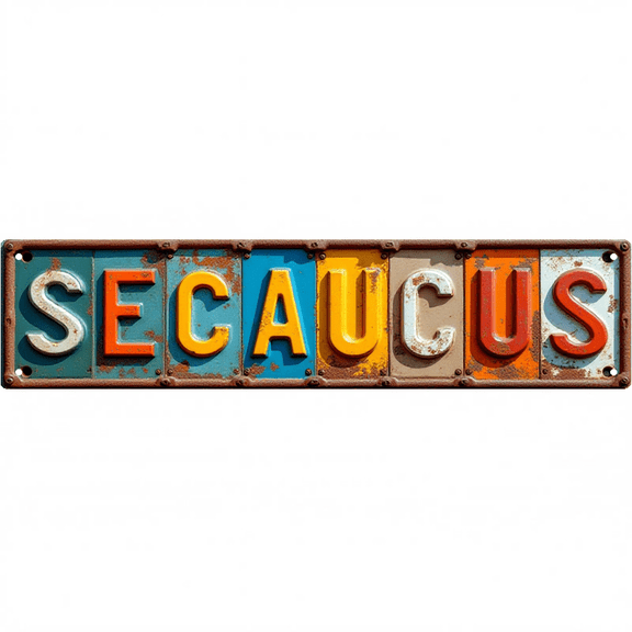 Town Street Tin Sign 16*4 Inch SECAUCUS Wall Art for Home Garage Bar Vintage Decor