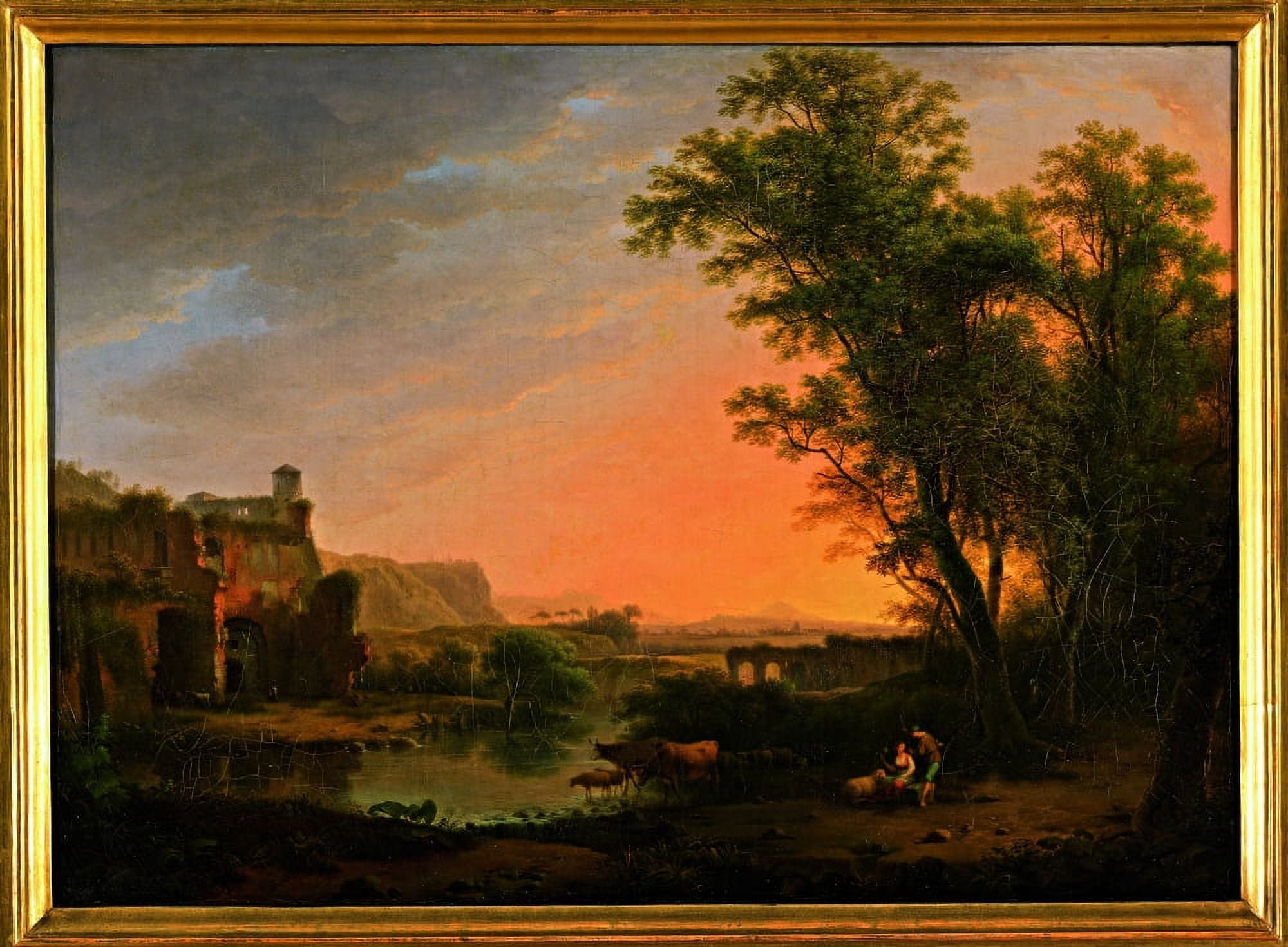 Town - Town Representing A Sunset - Town With Water In The Middle Canvas Art - (36 x 24)