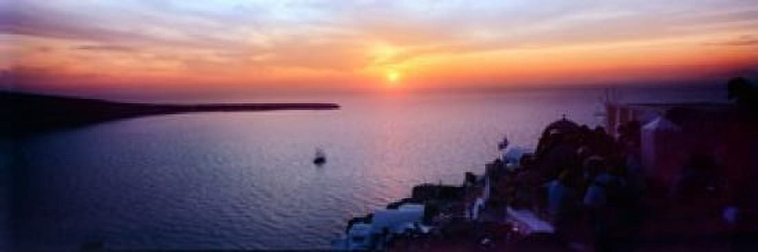 Town at sunset Santorini Cyclades Islands Greece Canvas Art - Panoramic Images (36 x 12)