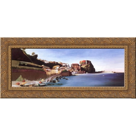 Town at the Seashore 24x12 Gold Ornate Wood Framed Canvas Art by Tivadar Kosztka Csontvary