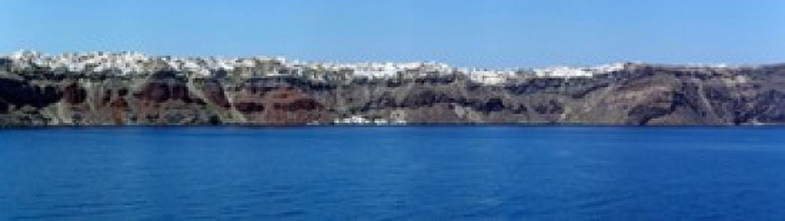 Town at the coast Fira Santorini Cyclades Islands Greece Canvas Art - Panoramic Images (20 x 6)