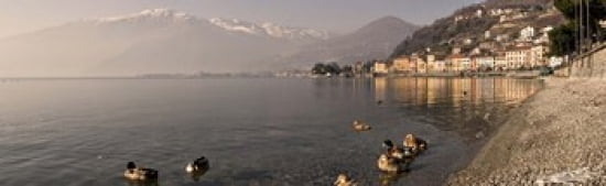 Town at the lakeside Nobiallo Lake Como Como Lombardy Italy Canvas Art - Panoramic Images (36 x 12)