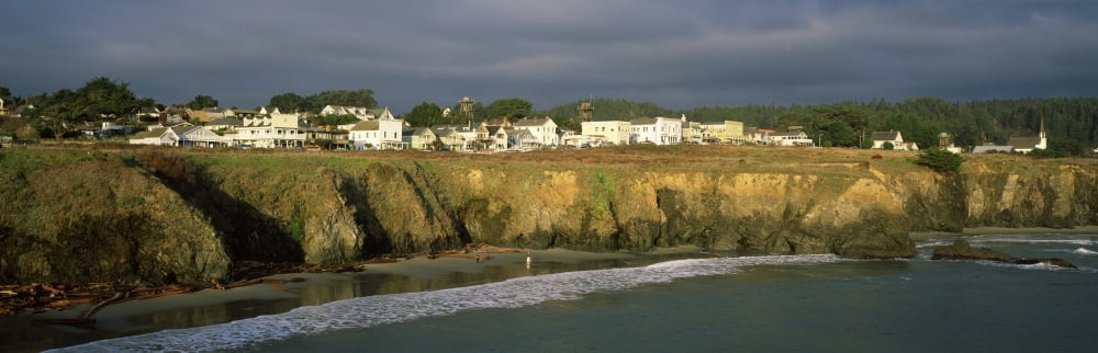 Town at the seaside Mendocino Mendocino County California USA Canvas Art - Panoramic Images (36 x 12)