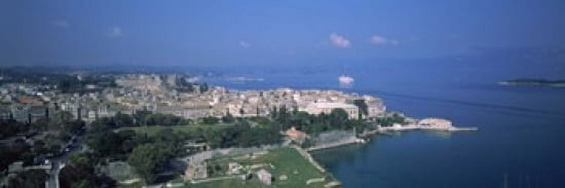 Town at the waterfront Corfu Greece Canvas Art - Panoramic Images (18 x 6)