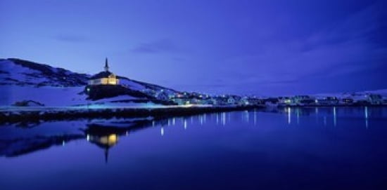 Town at the waterfront Holmavik Iceland Canvas Art - Panoramic Images (24 x 12)