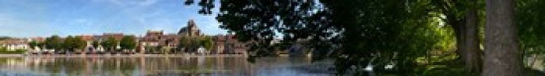 Town at the waterfront Yonne River Villeneuve-Sur-Yonne Yonne Burgundy France Canvas Art - Panoramic Images (44 x 7)
