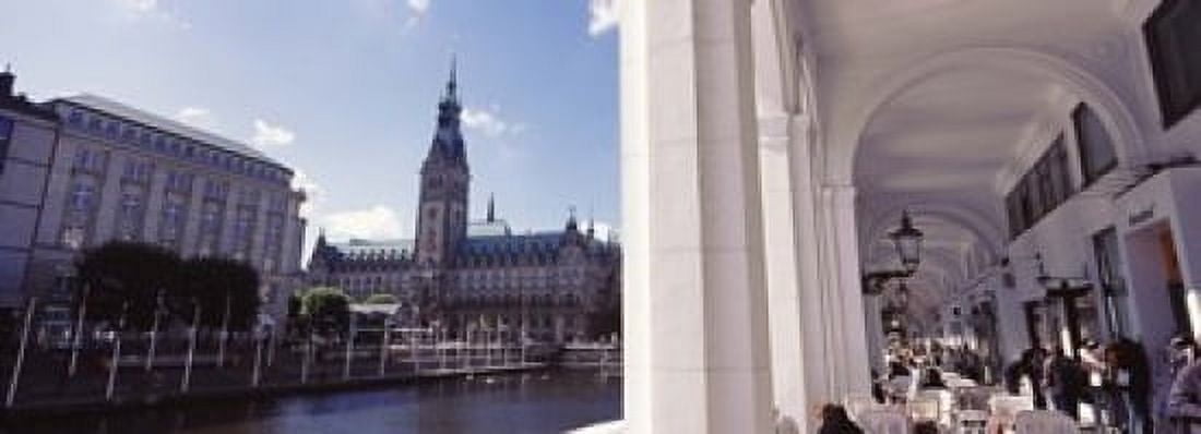 Town hall at the waterfront Alsterarkaden Alster Lake Hamburg Germany Canvas Art - Panoramic Images (18 x 7)