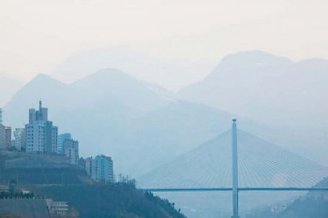 Town of Badong viewed from Wu Gorge Yangtze River Hubei Province China Canvas Art - Panoramic Images (36 x 24)