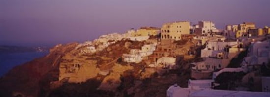 Town on a cliff Santorini Greece Canvas Art - Panoramic Images (36 x 13)