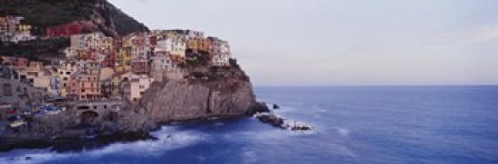 Town on a hillside Manarola Riomaggiore Cinque Terre Liguria Italy Canvas Art - Panoramic Images (36 x 12)