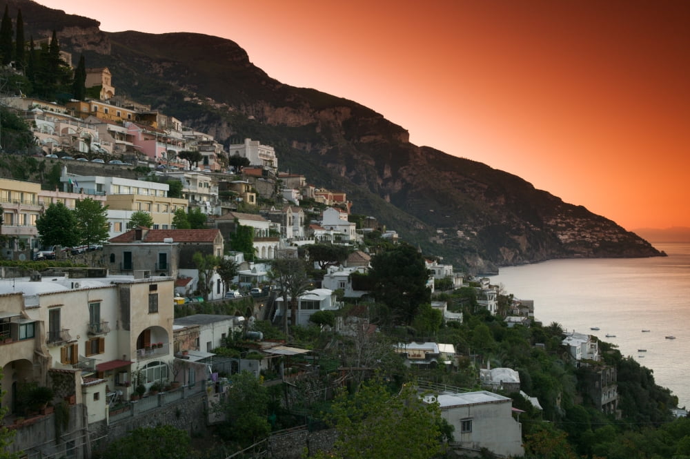 Town on the hillside Positano Salerno Campania Italy Canvas Art - Panoramic Images (27 x 9)