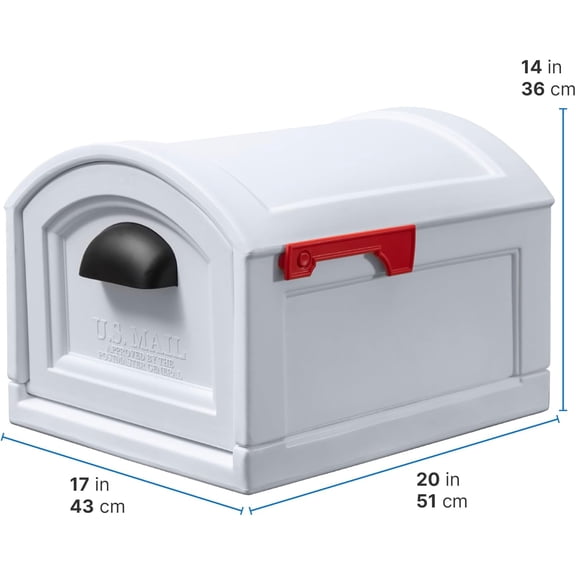 Town-to-Town XL Post-Mount Mailbox, Weather Resistant, Large Outdoor Mailboxes, Made of Plastic, Easy to Install, T4 Sized Mailbox, Flag Included, Classic White