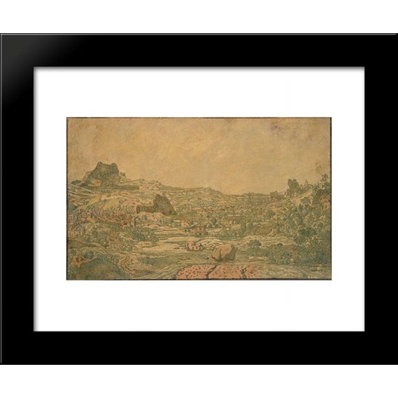 Town with four towers 20x24 Framed Art Print by Hercules Seghers