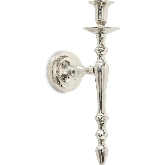 Townhouse Taper Candle Sconce, Silver Metal, Elegant Ballroom Style, Wall Mounted, Hand Cast and Polished Aluminum, 12.5 Inches Tall (32 cm)
