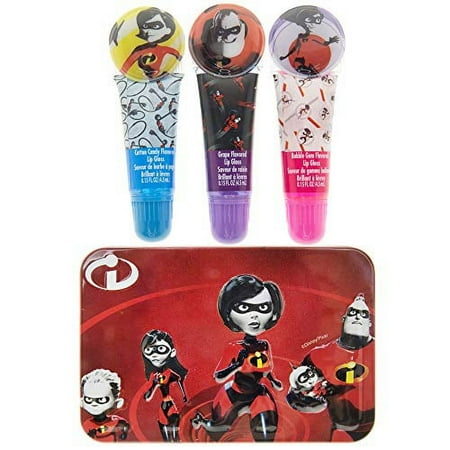 Townley Girl The Incredibles Sparkly Lip Set For Girls, 3 pack with Decorative Tin