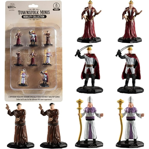 Townsfolk Mini Fantasy Figures - Nobility Class - 8pc Hand-Painted Non Player Character NPC Miniatures - 1" Hex-Sized Compatible with DND Dungeons and Dragons, Pathfinder and All RPG Table Top Games