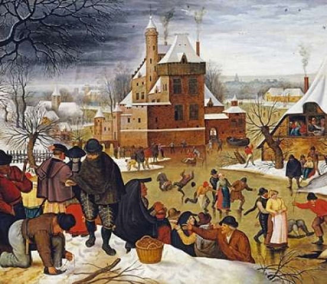 Townsfolk Skating On a Castle Moat Canvas Art - Pieter the Elder Bruegel (24 x 24)
