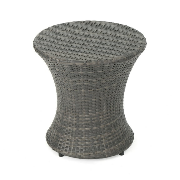 Townsgate Outdoor Boho Round Wicker Accent Table, Gray