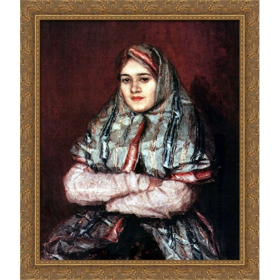 Townswoman. Portrait of Alexandra I. Yemelyanova nee Schrader 28x34 Large Gold Ornate Wood Framed Canvas Art by Vasily Surikov
