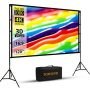 Towond 120inch Projector Screen with Stand, Portable Moive Screen16:9 4K Wrinkle-Free with Carry Bag