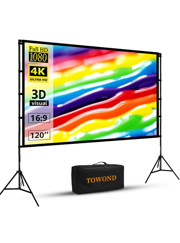 Towond 120inch Projector Screen with Stand, Portable Moive Screen16:9 4K Wrinkle-Free with Carry Bag