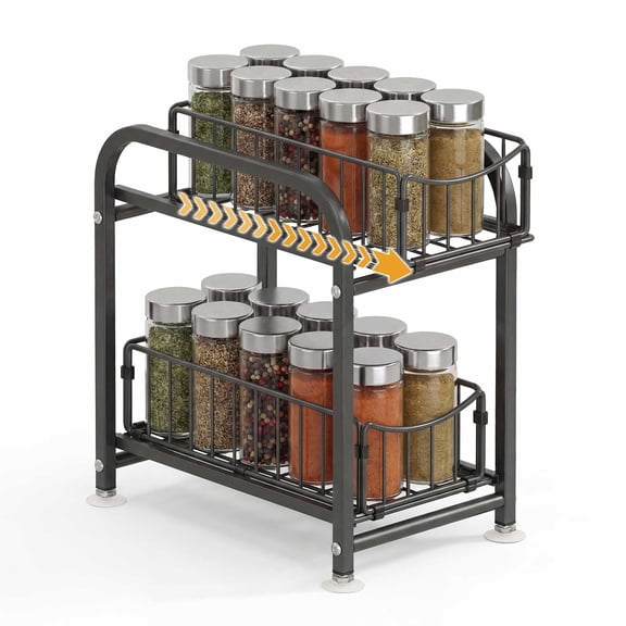 Towond Pull Out Spice Rack Organizer for Cabinet, Slide Out Spice Racks Organizer, Spice Cabinet Organizers, Hold 12 Spice Jar Each Tier-2Tier, Black