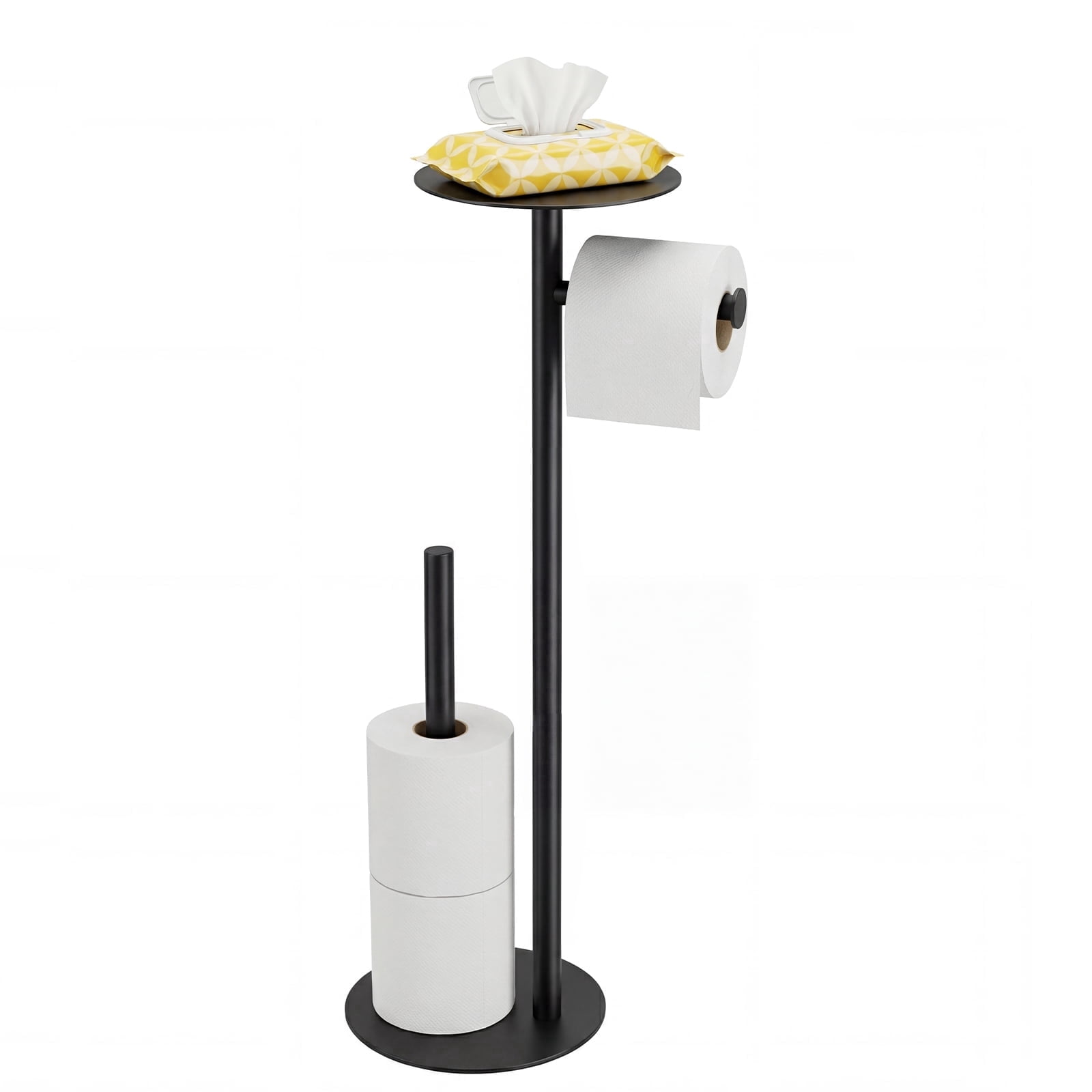 Towond Toilet Paper Holder Free Standing, 304 Stainless Steel Toilet Paper Stand for 4 Rolls with Top Storage Shelf for Phone & Small Items, Bathroom Organizers and Storage, Black