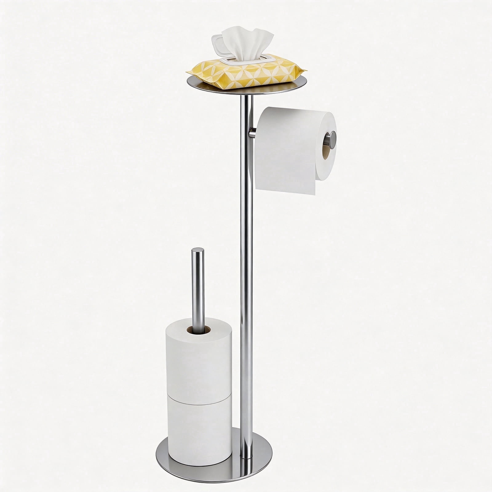Towond Toilet Paper Holder Stand with Top Storage Shelf, 304 Stainless Steel Toilet Paper Roll Holder Free Standing for 4 Rolls , White
