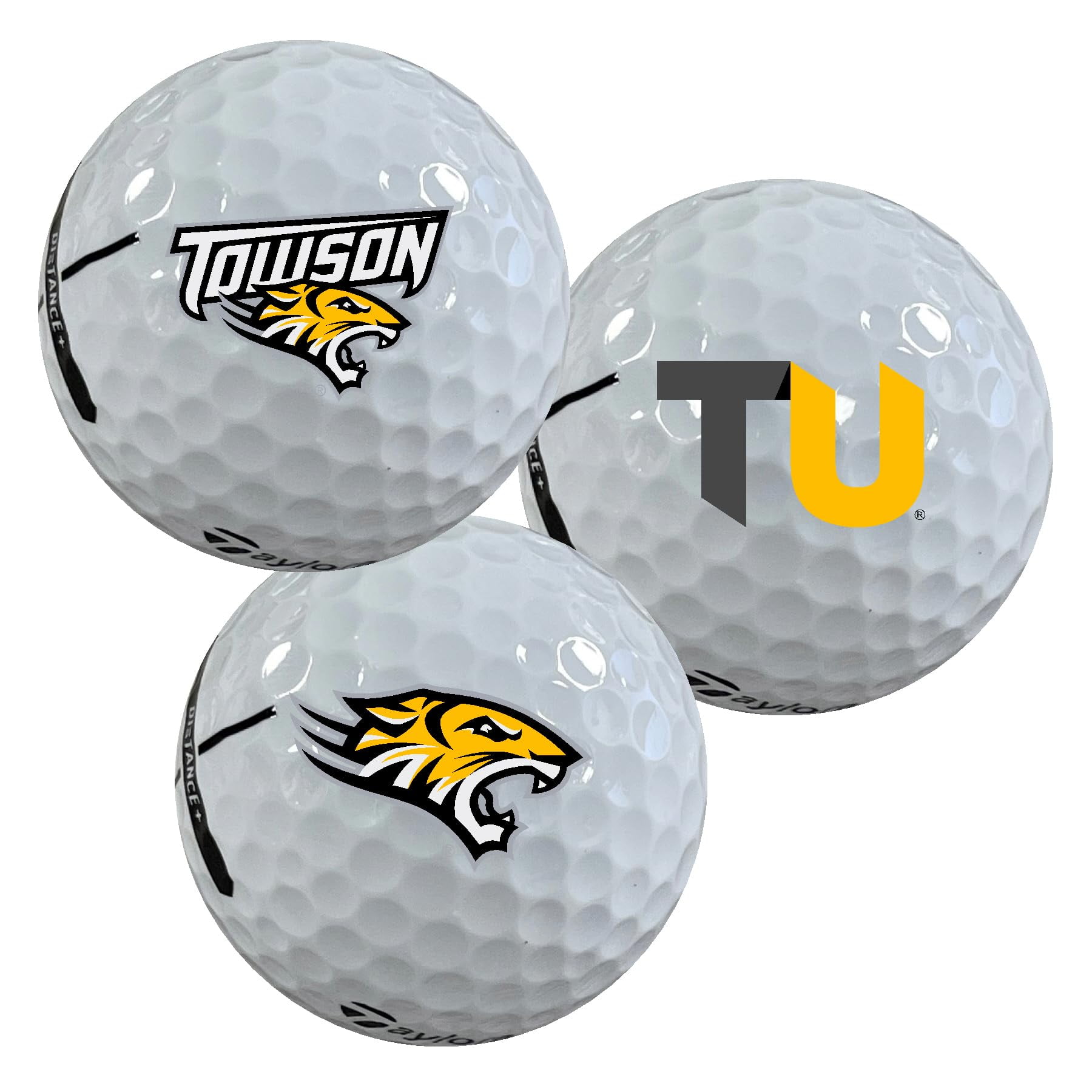 Towson University Tigers Logo Edition Officially Licensed NCAA Taylormade Distance+ Golf Balls 12-Pack (Dozen)