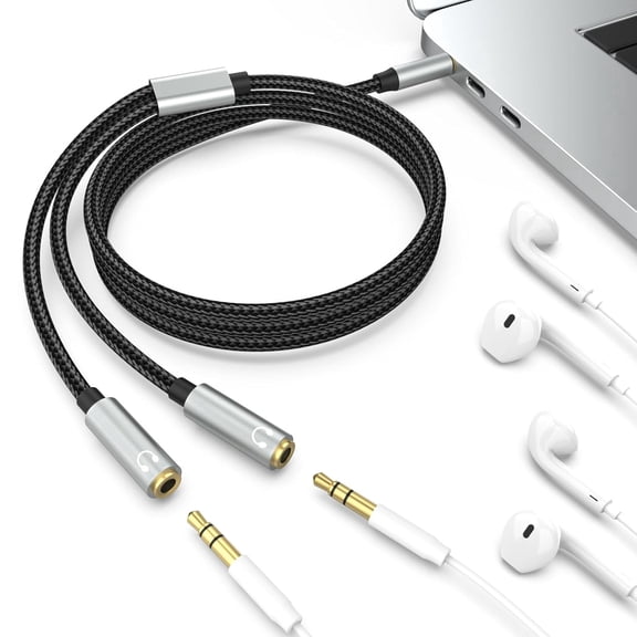 Toxaoii Headphone Splitter Extension Cable for Computer 3.5mm Female to 2 Dual 3.5mm Male Braided Stereo Audio Cable Compatible with Xbox, Phone, Smartphone, Laptop, PS4