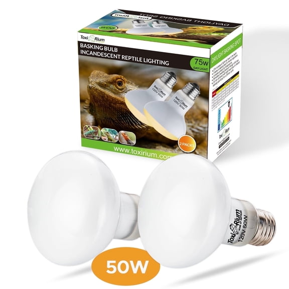 ToxiRium 2-Pack Reptile Heat Lamp, 50W Reptile Sun Lamp Self-Ballasted Vapor Basking Spot Lamp/Bulb/Light for Reptile and Amphibian E26-2pcs