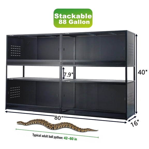 Toxirium 80 x 16 x 16 Inch 2 Tier PVC Reptile Enclosure, Stackable Modular Terrarium for Bearded Dragons and Snakes, 88 Gallon