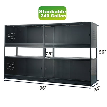 96x24x24Inch Stackable 240Gal Reptile Enclosures, Front Opening, Secure Lock, PVC Terrarium for Bearded Dragons, Ball Pythons & Snakes | ToxiRium