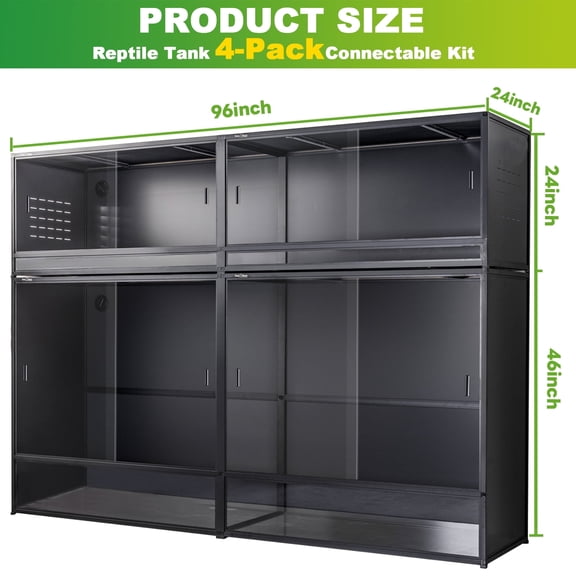ToxiRium 24"+46" Extra Tall Expandable PVC Reptile Tanks 4-Pack, Stackable Enclosures with Front Sliding Glass Doors & Lock for Bearded Dragons, Ball Pythons & Snakes