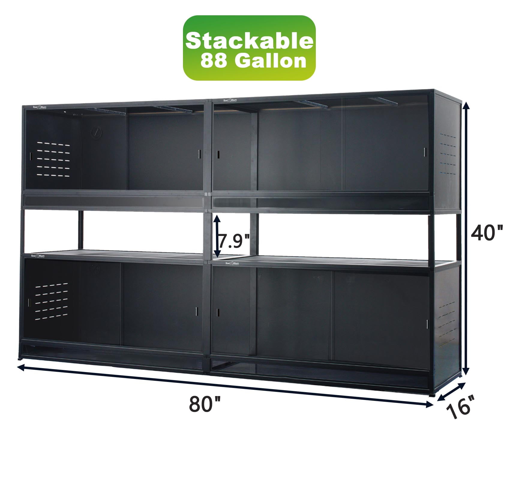 80x16x16Inch Stackable 88Gal Reptile Enclosures, 4-Pack — Front Opening, Secure Lock, PVC Terrarium for Bearded Dragons, Ball Pythons & Snakes | ToxiRium