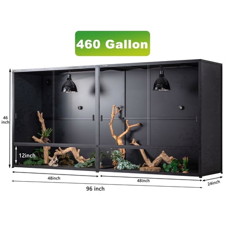 Extra Large 96x24x46in 460Gal Connectable PVC Reptile Enclosure, Stackable Tank with Front Glass Doors & Lock for Bearded Dragons & Ball Pythons