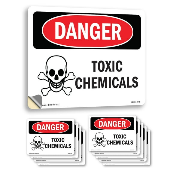Toxic Chemicals OSHA Danger Vinyl Decal Label 7 Inch x 5 Inch - 10 Pack