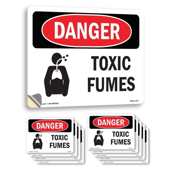 Toxic Fumes OSHA Danger Vinyl Decal Label 18 Inch x 12 Inch - 10 Pack