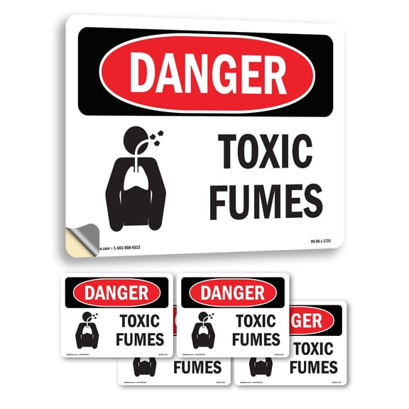 Toxic Fumes OSHA Danger Vinyl Decal Label 5 Inch x 3.5 Inch - 5 Pack