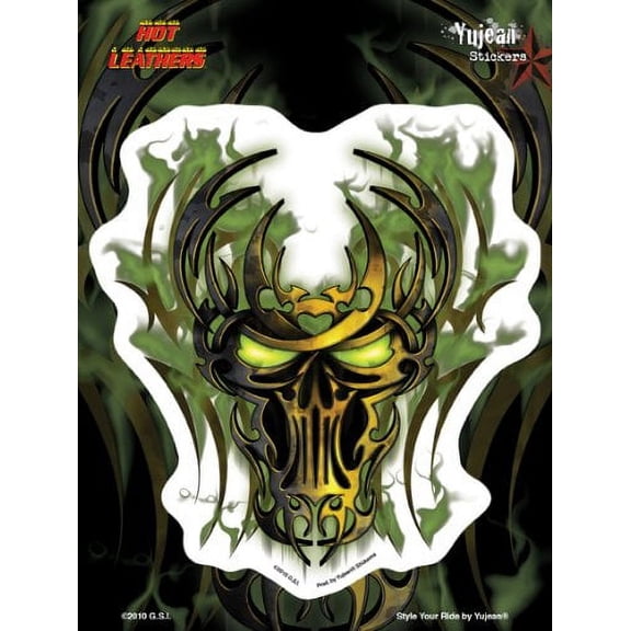 Toxic Green Biker Skull Metal Edge 6x8 Large Die-Cut Decal STICKER