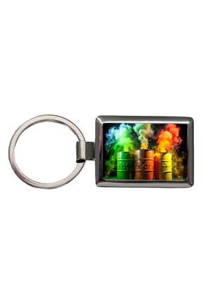 Toxic Waste Barrels Metal Rectangle Keychain