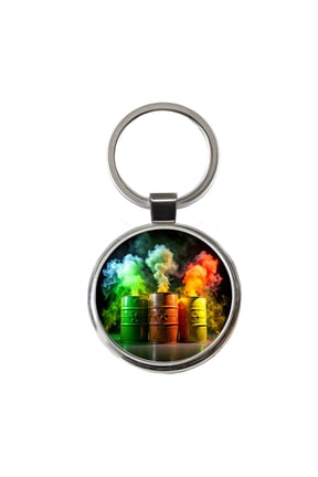 Toxic Waste Barrels Metal Round Keychain