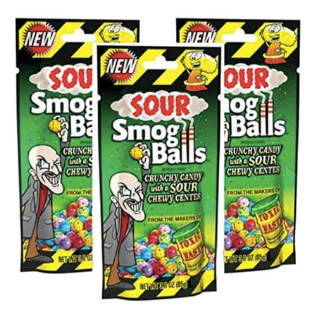 Toxic Waste | Sour Smog Balls - Crunchy Candy with a Sour, Chewy Center - 3oz gusset bag - 3 pack