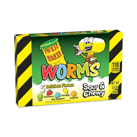 Toxic Waste Sour and Chewy Worms, 3 Ounce Theater Box - 12 Count Case
