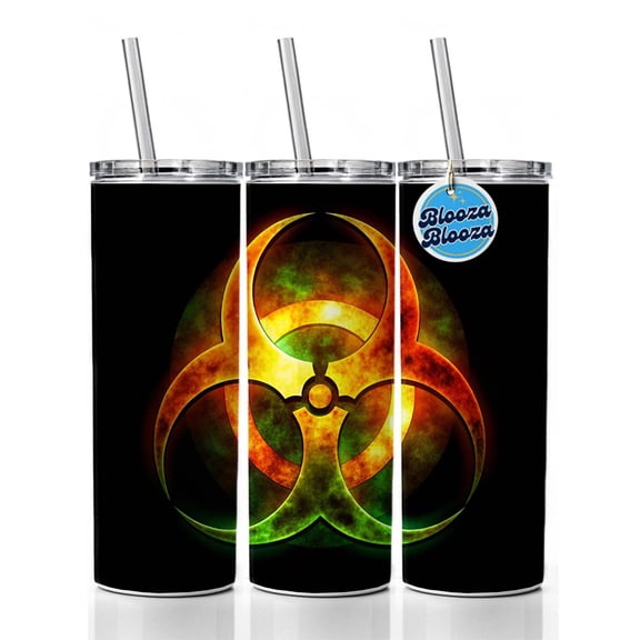 Toxic Zombie Outbreak Symbol 20oz Insulated Water Bottle Skinny Tumbler Includes Straw