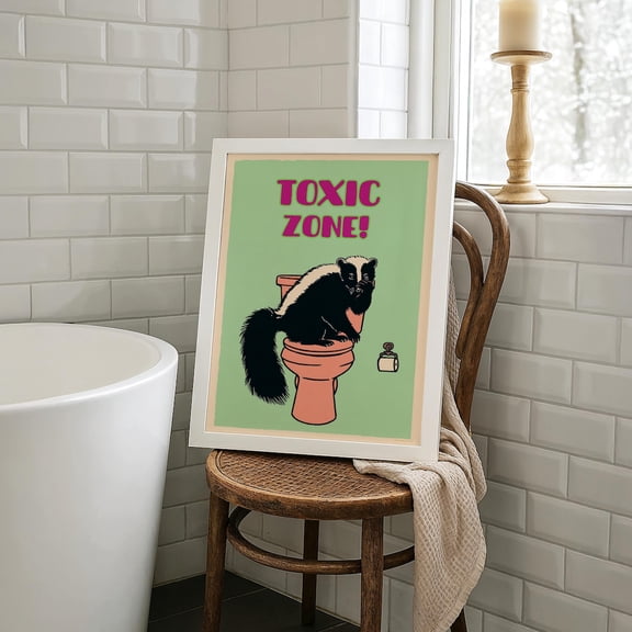 Toxic Zone Skunk Retro Bathroom Wall Art, Unframed Paper Print Size 8x12