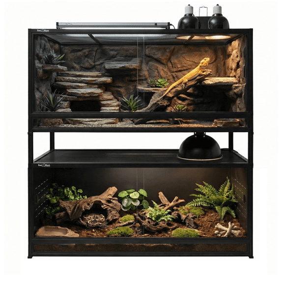 44x20x20in 76Gal Stackable PVC Reptile Enclosure 2-Tier with Spacers & Sliding Doors for Bearded Dragons, Geckos, Lizards & Snakes, Toxirium