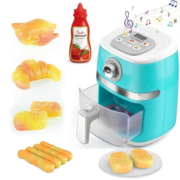 Kids Play Kitchen Set, Toy Air Fryer Set, Chef Pretend Play Including Color Changing Food, Cooking Toys with Sound&Light for Boys Girls 3 4 5 6