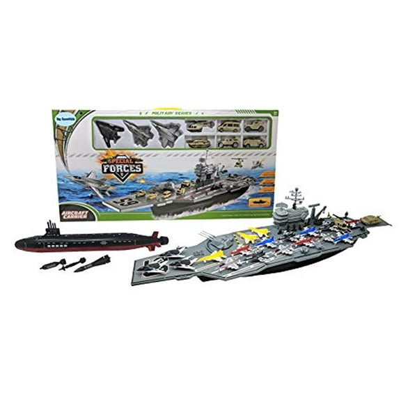 Toy Aircraft Carrier Ship with Warplanes and Submarine Combo Includes 18 Fighter Jets Torpedo